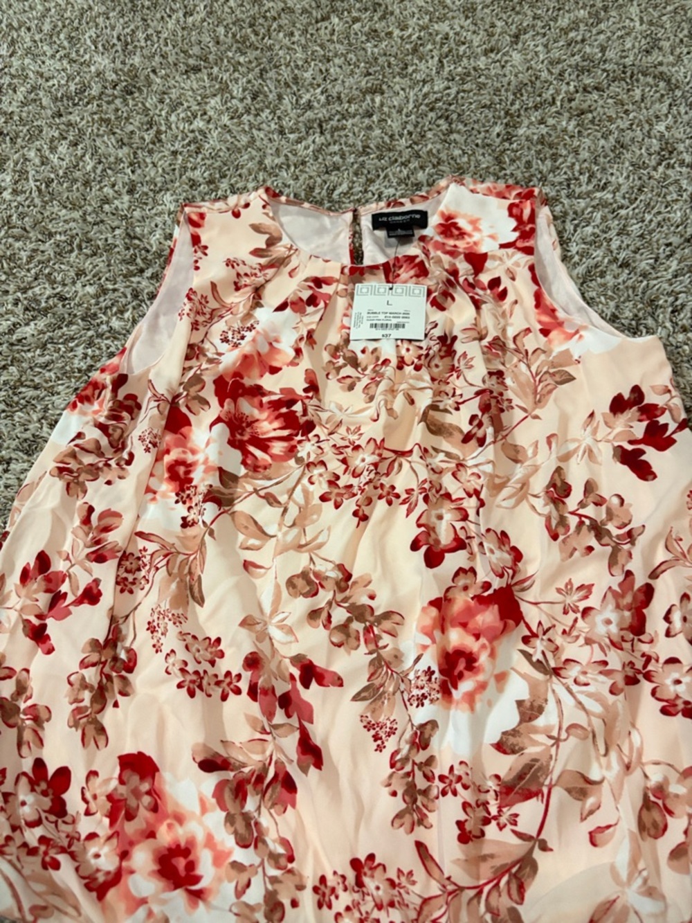 NWT-Liz Claiborne Floral Sleeveless Camisole in Pink and Red - Large - Picture 3 of 8